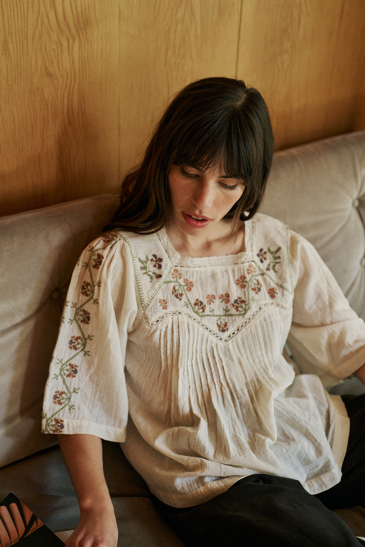 EMBROIDERED-YOKE BLOUSE