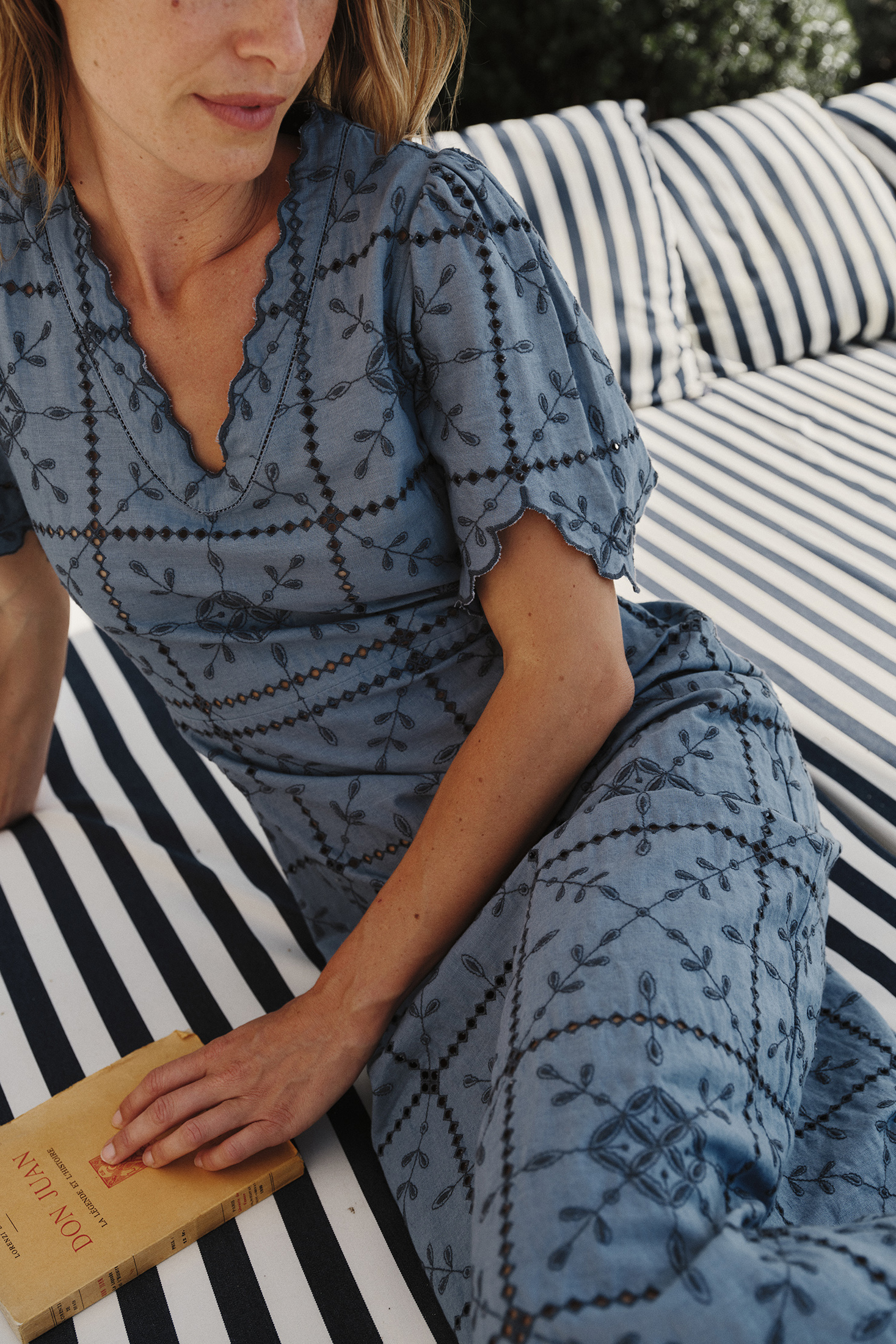 PERFORATED-EMBROIDERY MIDI DRESS
