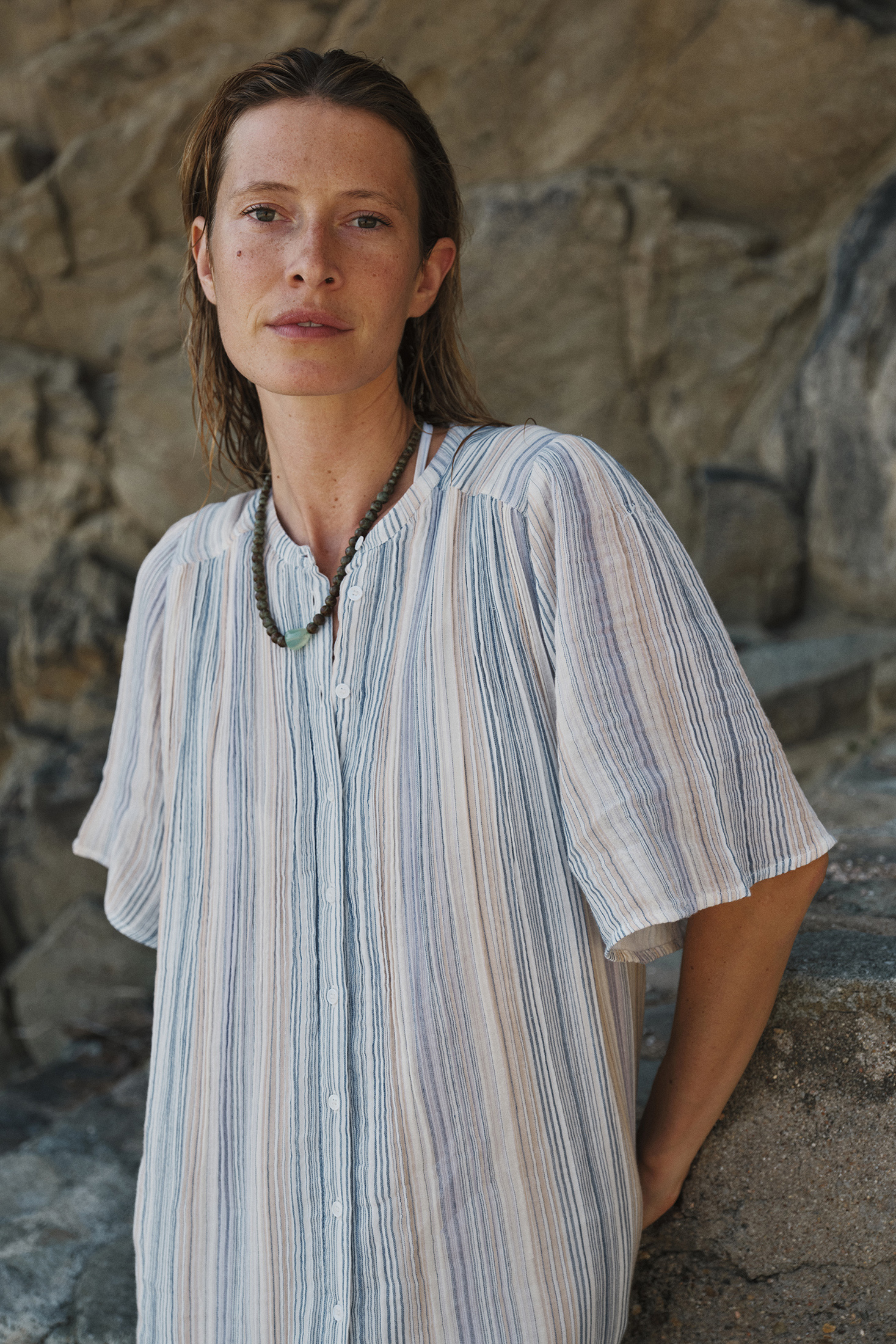 STRIPED DOUBLE-GAUZE DRESS